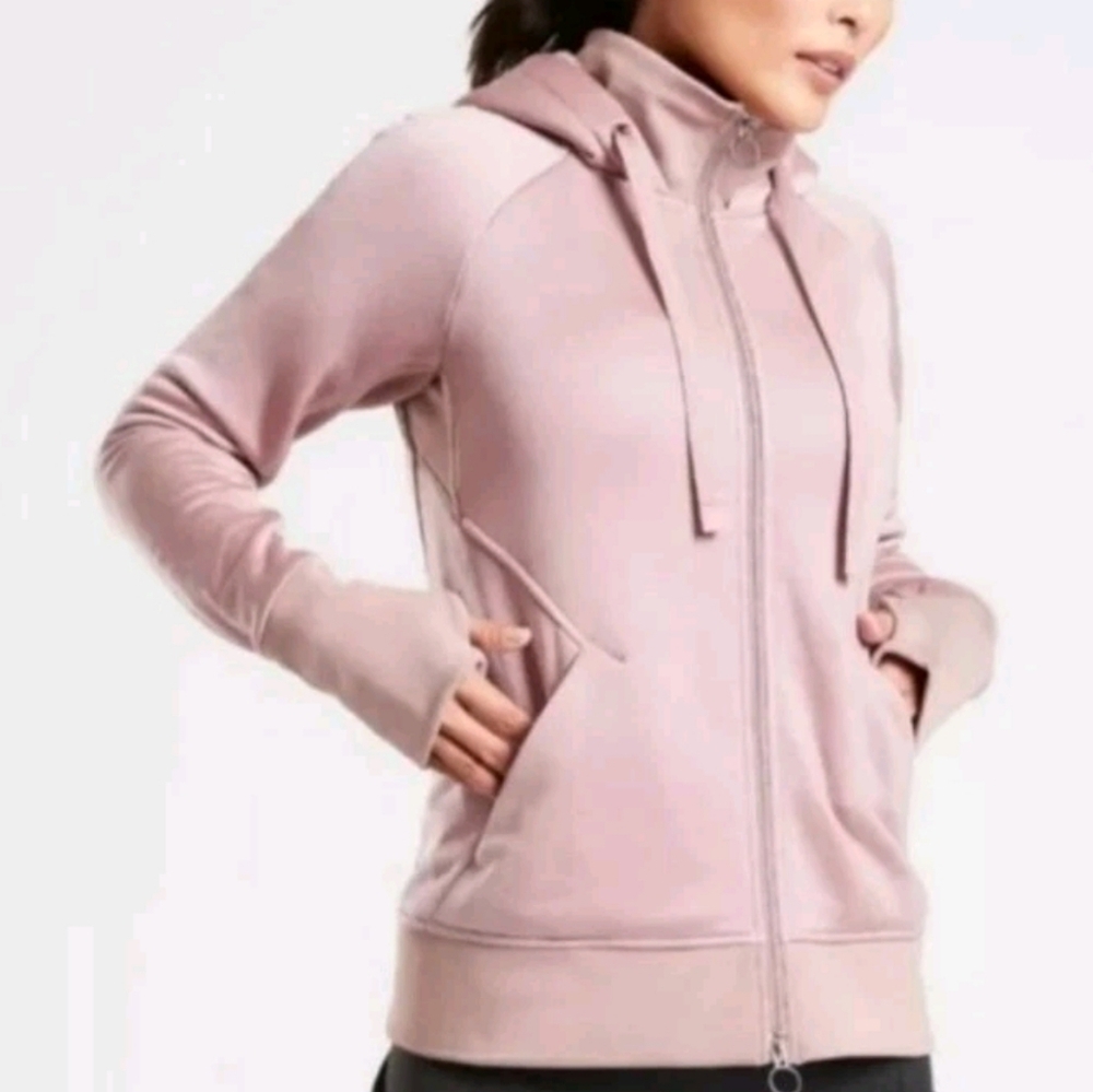ATHLETA Womens Jacket Triumph Luxe Shine Hoodie Full Zip Sz M Activewear Pink